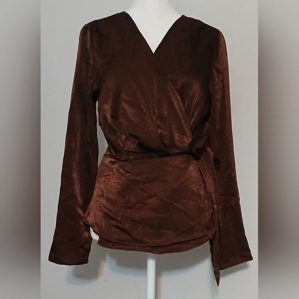 Worthington Chocolate Brown Wrap Blouse